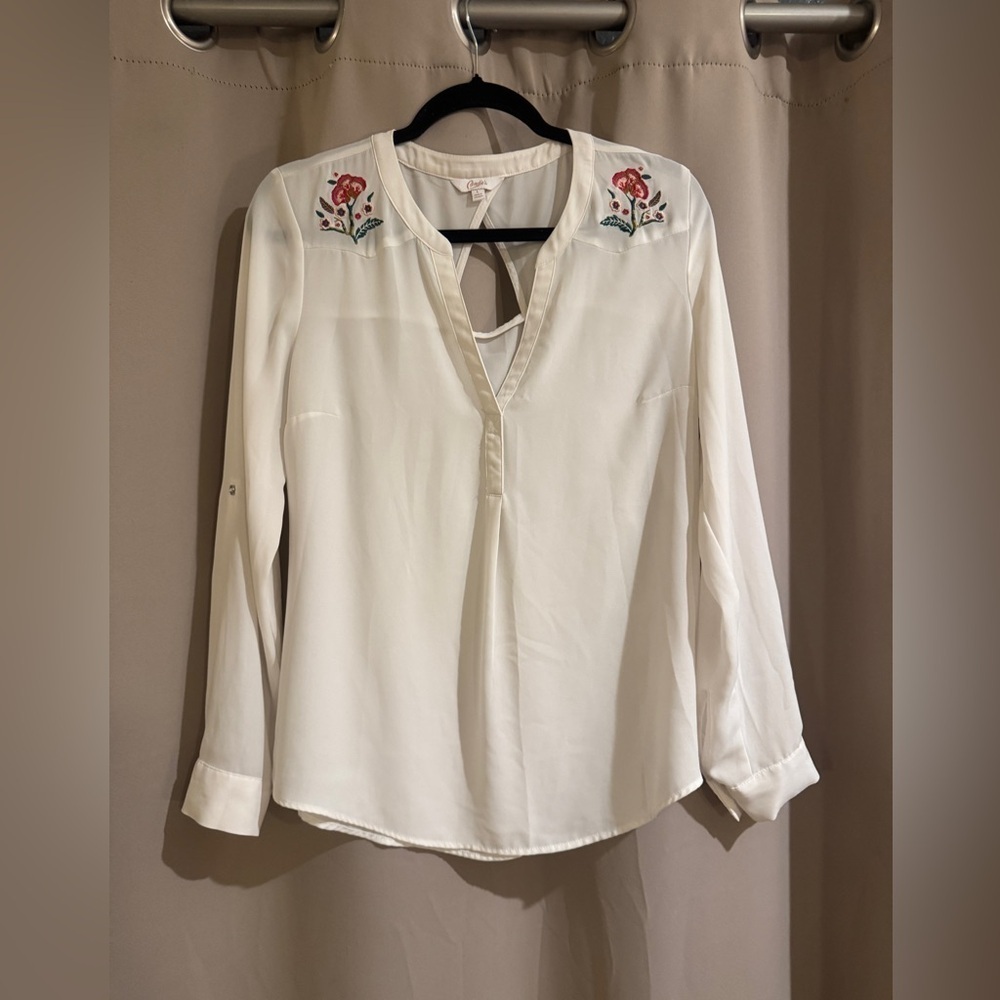 Candie's White Blouse with Red Floral Embroidery